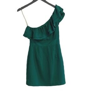 Forever 21 Emerald Green One Shoulder Ruffle Dress Women Size Small